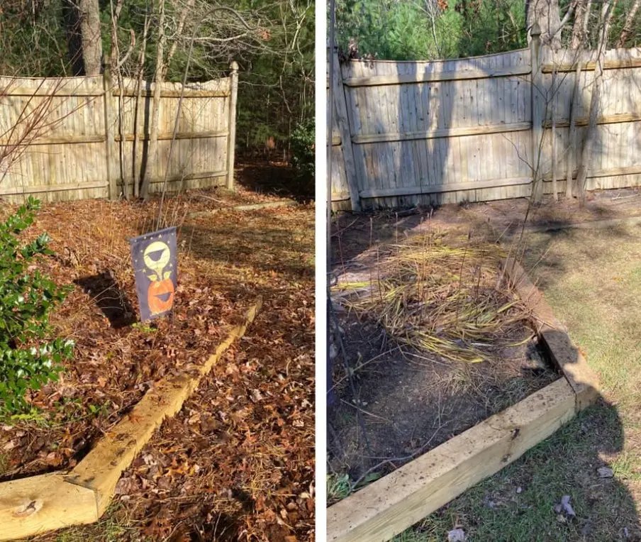 Raised garden bed cleanup and mulch refresh