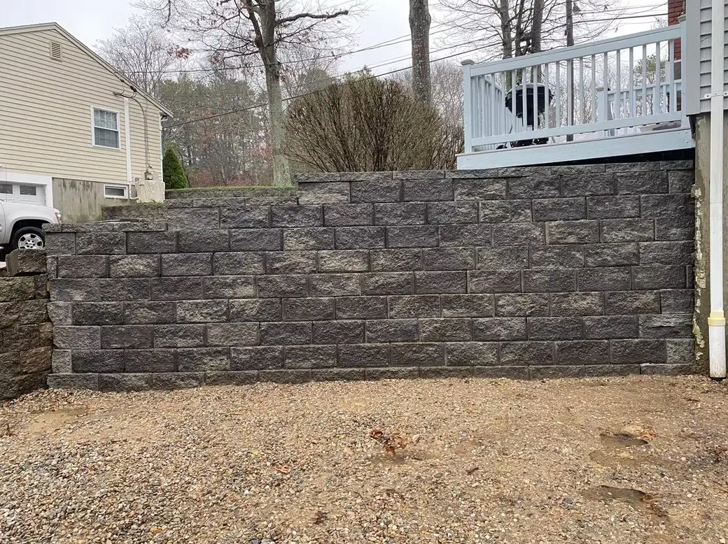 Finished retaining wall project by Medhaug Landscaping in Plymouth MA